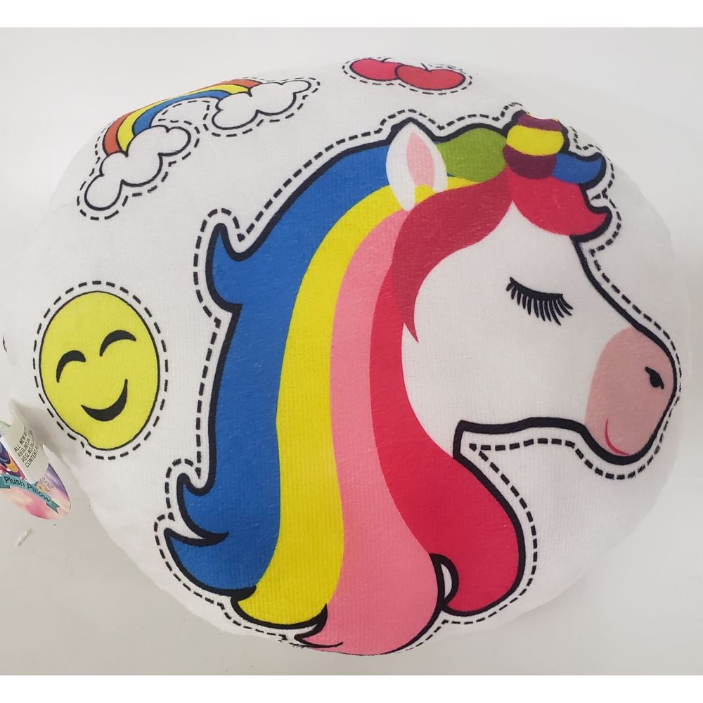 Girls Room Décor Colorful & Fun Rainbow Unicorn Plush Pillow - White